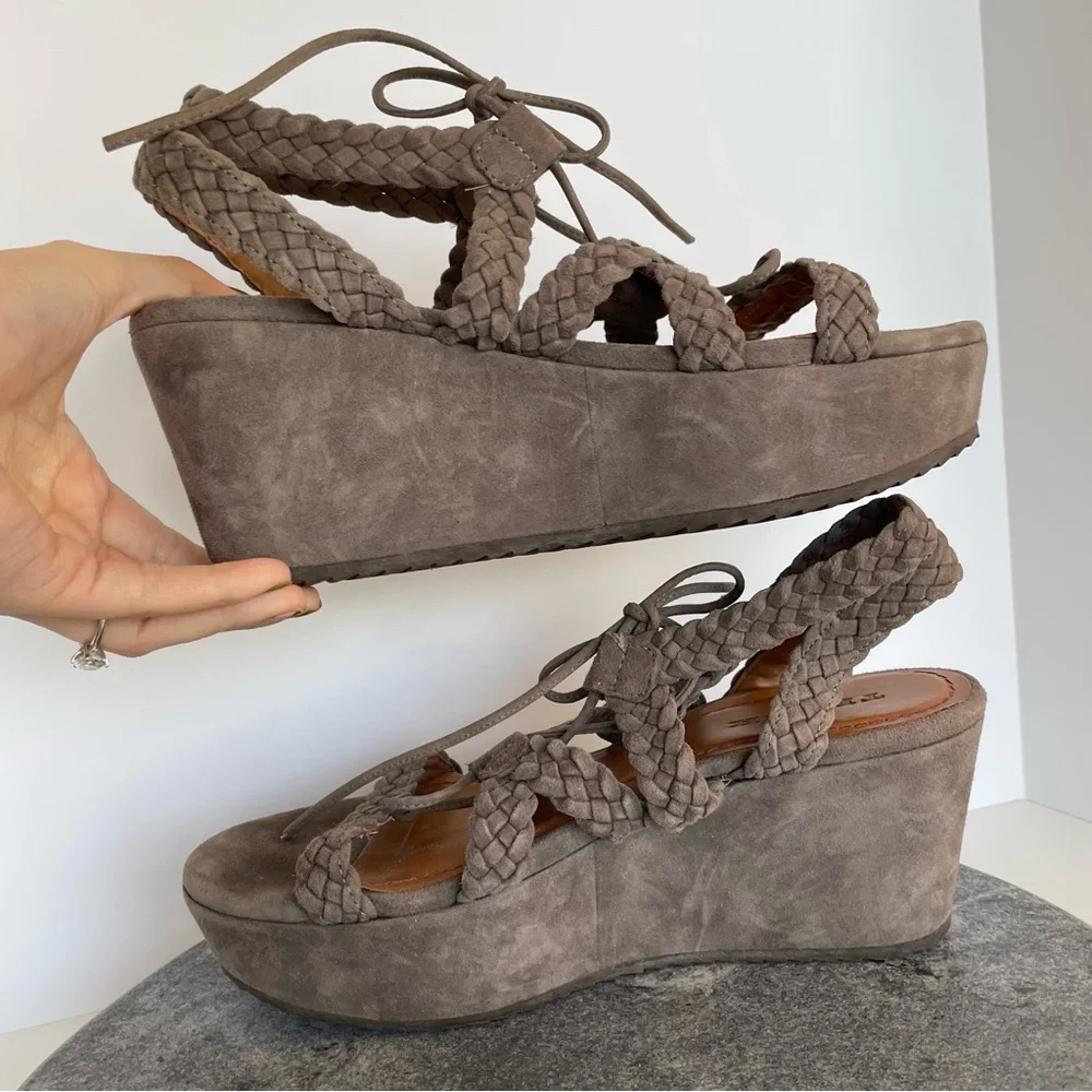 Trask Suede Leather Wedge Heels Sandals Braided Rope 9.5
